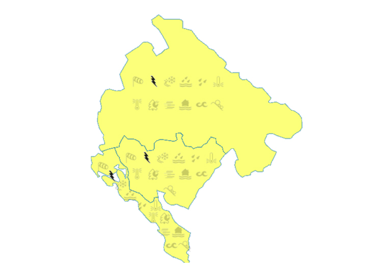 Карта метеорологического предупреждения в Черногории