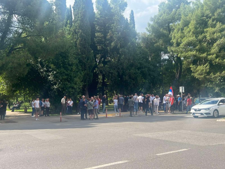 Протестующие перед зданием правительства Черногории