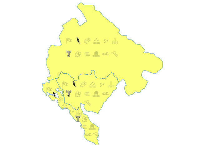 Карта метеорологического предупреждения в Черногории