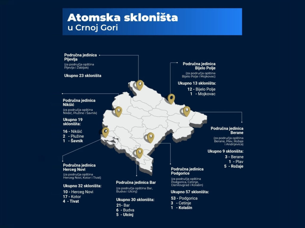 Карта бомбоубежищ в Черногории