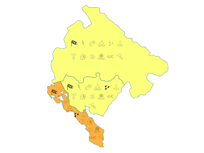 Карта метеорологического предупреждения в Черногории