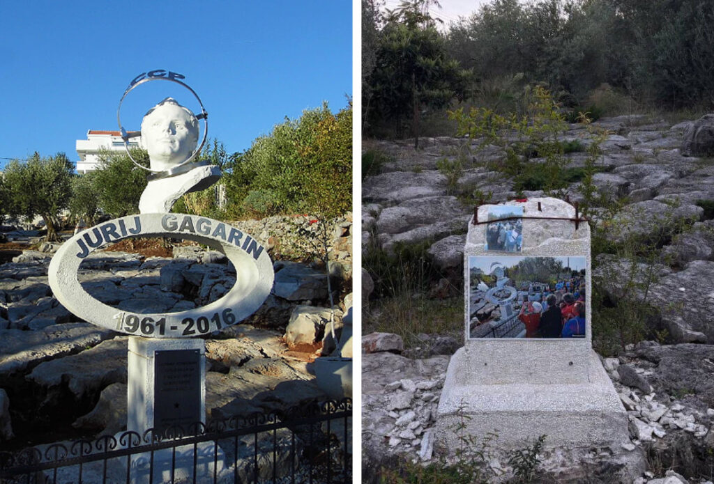 Монумент Юрию Гагарину в Радовичи, в Черногории. До и после разрушения.