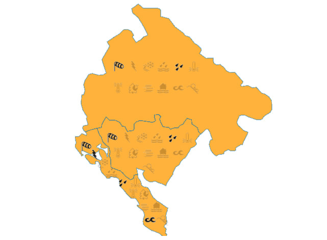 Карта метеорологического предупреждения в Черногории