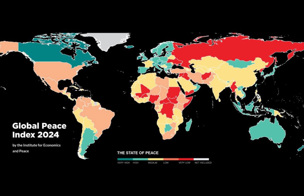 Карта стран Глобального индекса миролюбия