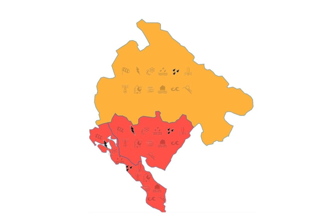 Карта метеорологического предупреждения в Черногории