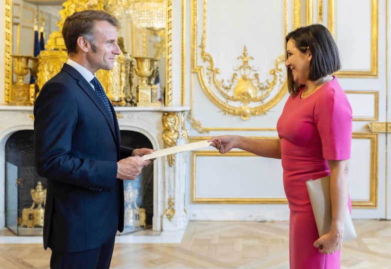Посол Черногории во Франции вручает верительную грамоту главе государства Эмманюэлю Макрону