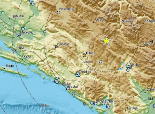 Карта землетрясения в Черногории