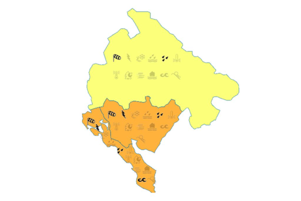 Карта метеорологического предупреждения в Черногории