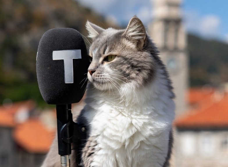 Кот рядом с микрофоном