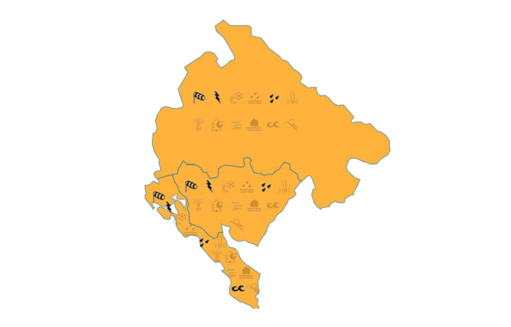 Карта метеорологического предупреждения в Черногории