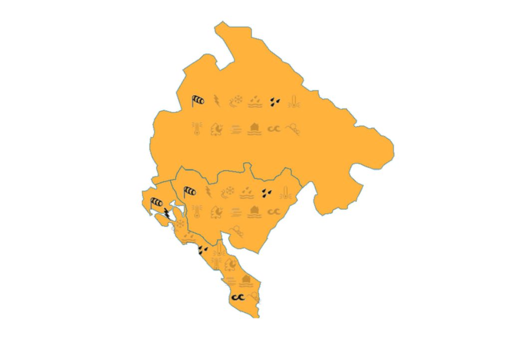 Карта метеорологического предупреждения в Черногории