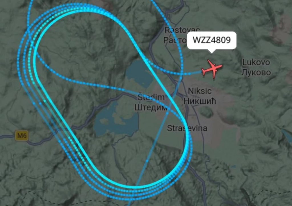 Снимок траектории полета самолета из Барселоны в Подгорицу на Flightradar24