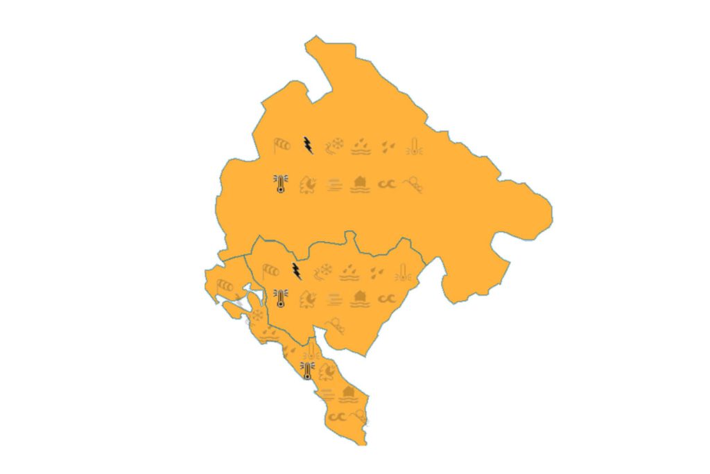 Карта метеорологического предупреждения в Черногории