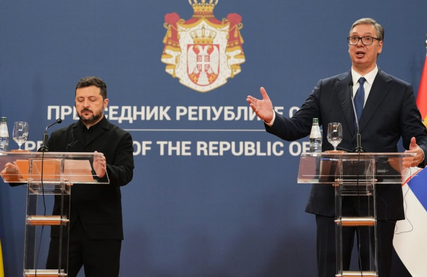 Пресс-конференция президента Сербии Александра Вучича с президентом Украины Владимиром Зеленским в Белграде