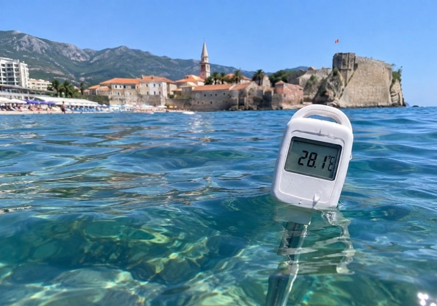 Измерение температуры воды в море у берегов Будвы