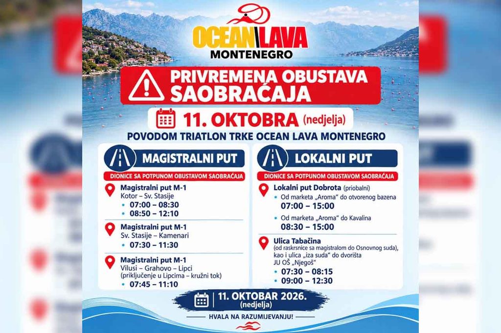 Движение в Которе ограничат из-за триатлонной гонки 11 октября